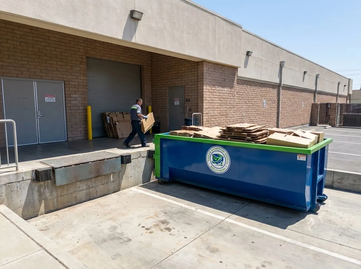 Visalia Dumpster Rental Solutions roll-off container and truck working a job in Tulare County Visalia Dumpster Rental Solutions roll-off container and truck working a job in Tulare County